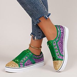 Women's Sneakers Flat Heel Round Toe Canvas Color Block Purple Lightinthebox