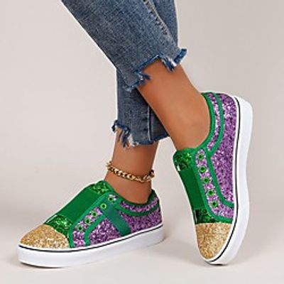 Women's Sneakers Flat Heel Round Toe Canvas Color Block Purple Lightinthebox