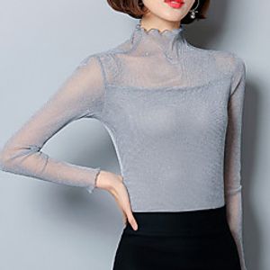 Women's Blouse Shirt Solid Colored Long Sleeve See Through Mesh Standing Collar Tops Black Blushing Pink Wine miniinthebox
