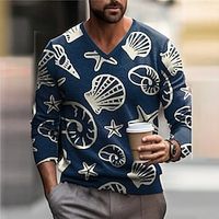 Anchor Shell Casual Men's Knitting Print Pullover Sweater Jumper Knitwear Outdoor Daily Vacation Long Sleeve V Neck Sweaters Ocean Blue Blue Dark Blue Fall Winter S M L Sweaters Lightinthebox - thumbnail