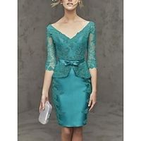 Sheath  Column Mother of the Bride Dress Wedding Guest Party Elegant Petite V Neck Short  Mini Lace Taffeta Half Sleeve with Bow(s) Solid Color 2023 Lightinthebox - thumbnail