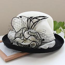 Fascinators Hats Headwear Polyester Bucket Hat Straw Hat Sun Hat Casual Holiday Elegant Vintage With Feather Bows Headpiece Headwear Lightinthebox