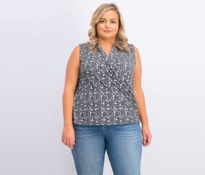 Womens Plus Size Benni Wrap Front Moss Crepe Knit Top  Black/White