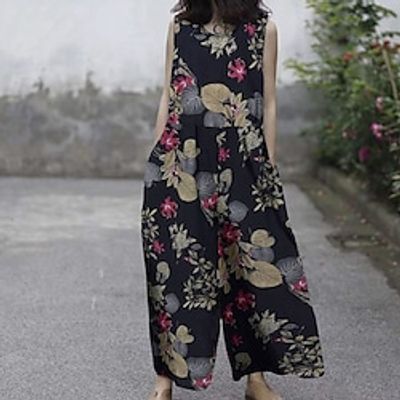 Women's Jumpsuit Pocket Print Floral Round Neck Casual Street Daily Regular Fit Sleeveless Green Black Blue S M L Spring Lightinthebox Women's Jumpsuit Pocket Print Floral Round Neck Casual Street Daily Regular Fit Sleeveless Green Black Blue S M L Spring Lightinthebox