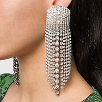 Women's Hoop Earrings Tassel Fringe Precious Statement Imitation Diamond Earrings Jewelry Silver For Wedding Party 1 Pair Lightinthebox