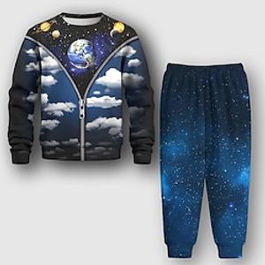 Boys 3D Galaxy Sweatshirt  Sweatpants Set Long Sleeve 3D Printing Spring Fall Active Fashion Cool Polyester Kids 3-12 Years Crew Neck Outdoor Street Vacation Regular Fit Lightinthebox