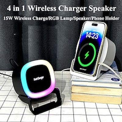 Wireless Charger Speaker with Dimmable RGB Night Light 15W Fast Phone Wireless Charger Stand Atmosphere Lamp Lightinthebox Wireless Charger Speaker with Dimmable RGB Night Light 15W Fast Phone Wireless Charger Stand Atmosphere Lamp Lightinthebox