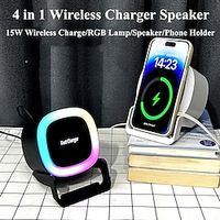 Wireless Charger Speaker with Dimmable RGB Night Light 15W Fast Phone Wireless Charger Stand Atmosphere Lamp Lightinthebox - thumbnail