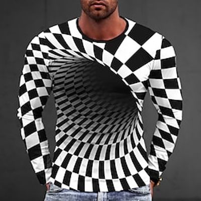 Graphic Technology Fashion Designer Casual Men's 3D Print T shirt Tee Sports Outdoor Holiday Going out T shirt Black / White Black Dark Gray Long Sleeve Crew Neck Shirt Spring   Fall Clothing Apparel miniinthebox