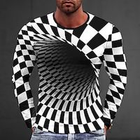 Graphic Technology Fashion Designer Casual Men's 3D Print T shirt Tee Sports Outdoor Holiday Going out T shirt Black / White Black Dark Gray Long Sleeve Crew Neck Shirt Spring   Fall Clothing Apparel miniinthebox - thumbnail