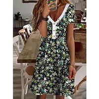 Women's A Line Dress Short Mini Dress Green Short Sleeve Floral Ruched Print Spring Summer V Neck Vacation Modern 2022 S M L XL XXL 3XL Lightinthebox - thumbnail