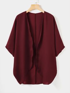 Chiffon Pure Color Half Sleeves Cardigan