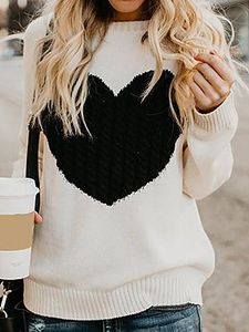 Casual Round Neck Love Knit Loose Long Sleeve Sweater