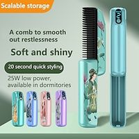 Hair straightening comb, dual-use for curling and straightening, 3-speed heating, TYPE-C charging, suitable for home and travel. Lightinthebox - thumbnail