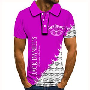 Men's Polo 3D Print Graphic Prints Letter Button-Down Short Sleeve Street Tops Casual Fashion Cool Purple Lightinthebox