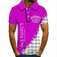 Men's Polo 3D Print Graphic Prints Letter Button-Down Short Sleeve Street Tops Casual Fashion Cool Purple Lightinthebox - thumbnail