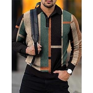 Men's Polo Shirt Golf Shirt Color Block Graphic Prints Geometry Turndown Blue Outdoor Street Long Sleeve Button-Down Print Clothing Apparel Fashion Streetwear Designer Soft Lightinthebox