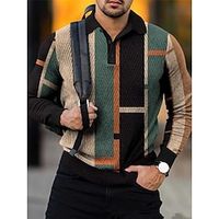 Men's Polo Shirt Golf Shirt Color Block Graphic Prints Geometry Turndown Blue Outdoor Street Long Sleeve Button-Down Print Clothing Apparel Fashion Streetwear Designer Soft Lightinthebox - thumbnail