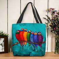 Women's Tote Shoulder Bag Canvas Tote Bag Polyester Shopping Daily Holiday Print Large Capacity Foldable Lightweight Bird Dark Grey Light Red Green Lightinthebox