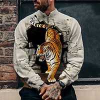 Men's Unisex Sweatshirt Pullover Graphic Prints Tiger Quarter Zip Print Casual Daily Sports 3D Print Casual Designer Hoodies Sweatshirts  Light gray Lightinthebox - thumbnail