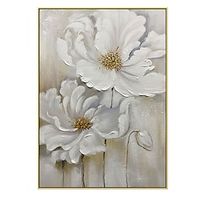 Oil Painting Handmade Hand Painted Wall Art Contemporary Abstract White Flowers Home Decoration Decor Rolled Canvas No Frame Unstretched miniinthebox - thumbnail