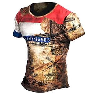 Men's Unisex T shirt 3D Print Color Block Graphic Prints Crew Neck Street Daily Print Short Sleeve Tops Casual Vintage Designer Big and Tall Brown miniinthebox