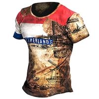 Men's Unisex T shirt 3D Print Color Block Graphic Prints Crew Neck Street Daily Print Short Sleeve Tops Casual Vintage Designer Big and Tall Brown miniinthebox - thumbnail