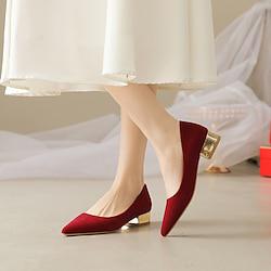 Women's Wedding Shoes Slip-Ons Dress Shoes Wedding New Year Bridal Shoes Chunky Heel Pointed Toe Elegant Fashion Minimalism Suede Loafer Red Lightinthebox