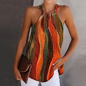 Women's Tank Top Blue Orange Green Graphic Abstract Print Sleeveless Casual Basic Halter Neck Regular S miniinthebox