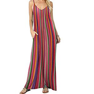Women's Strap Dress Maxi long Dress Red Sleeveless Striped Color Block Patchwork Spring Summer Round Neck Casual Loose 2021 M L XL XXL miniinthebox