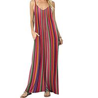Women's Strap Dress Maxi long Dress Red Sleeveless Striped Color Block Patchwork Spring Summer Round Neck Casual Loose 2021 M L XL XXL miniinthebox - thumbnail