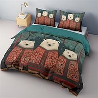 Christmas Duvet Cover Set, 3 Pieces Red Christmas Green Santa Claus Comforter Cover With Zipper Closure Soft Microfiber Festival Bedding Gifts Christmas Decoration For Home Lightinthebox - thumbnail