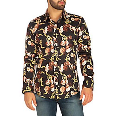 Men's Shirt 3D Print Floral Turndown Daily Holiday 3D Print Button-Down Long Sleeve Tops Casual Fashion Breathable Yellow Lightinthebox