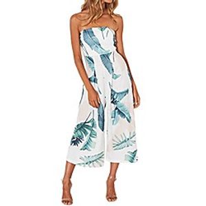 eiffel women off shoulder print casual loose fit long jumpsuit romper playsuit - white - large Lightinthebox
