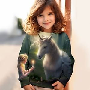 Girls' 3D Unicorn Sweatshirt Pullover Long Sleeve 3D Print Spring Fall Fashion Streetwear Adorable Polyester Kids 3-12 Years Crew Neck Outdoor Casual Daily Regular Fit Lightinthebox