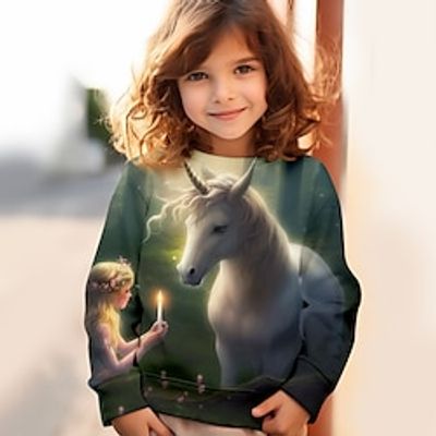 Girls' 3D Unicorn Sweatshirt Pullover Long Sleeve 3D Print Spring Fall Fashion Streetwear Adorable Polyester Kids 3-12 Years Crew Neck Outdoor Casual Daily Regular Fit Lightinthebox