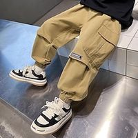 Kids Boys Cargo Pants Trousers Pocket Solid Color Comfort Pants School Cool Daily ArmyGreen khaki Mid Waist Lightinthebox - thumbnail