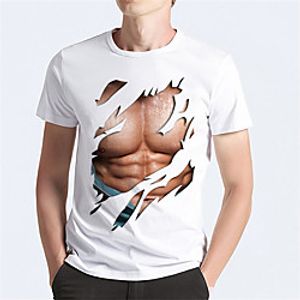 Men's Tee T shirt 3D Print Graphic Muscle 3D Print Short Sleeve Daily Tops Casual Funny Sports Round Neck White / Black White Black / Summer miniinthebox