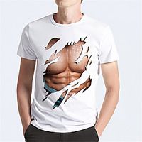 Men's Tee T shirt 3D Print Graphic Muscle 3D Print Short Sleeve Daily Tops Casual Funny Sports Round Neck White / Black White Black / Summer miniinthebox - thumbnail