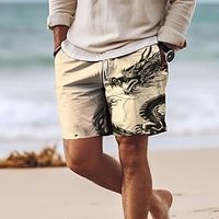 Men's Board Shorts Swim Shorts Swim Trunks Drawstring with Mesh lining Elastic Waist Dragon Comfort Breathable Short Holiday Vacation Beach Vacation Hawaiian White Khaki Micro-elastic Lightinthebox