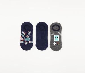 Kids Boys 3 Pcs Graphic Print Socks  Grey/Navy Combo