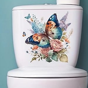 Floral Butterfly Toilet Seat Decal, Waterproof Self-adhesive Bathroom Decoration Decal, Bathroom Decoration Sticker, Home Decor miniinthebox