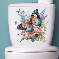 Floral Butterfly Toilet Seat Decal, Waterproof Self-adhesive Bathroom Decoration Decal, Bathroom Decoration Sticker, Home Decor miniinthebox - thumbnail