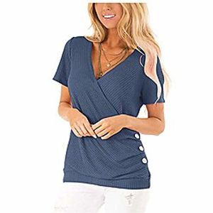 womens tops and blouses summer casual short sleeve solid t shirts tunic women's tshirts v neck with plus size (xl, blue) Lightinthebox