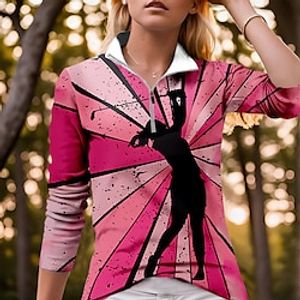 Women's Polo Shirt Golf Shirt Breathable Quick Dry Moisture Wicking Long Sleeve Golf Apparel Golf Clothes Regular Fit Zipper Stand Collar Printed Spring Autumn Tennis Golf Pickleball Lightinthebox