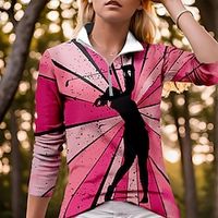 Women's Polo Shirt Golf Shirt Breathable Quick Dry Moisture Wicking Long Sleeve Golf Apparel Golf Clothes Regular Fit Zipper Stand Collar Printed Spring Autumn Tennis Golf Pickleball Lightinthebox - thumbnail