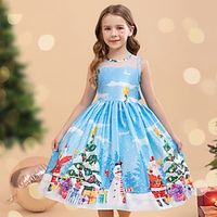 Kids Girls' Party Dress Graphic Santa Claus Ugly Sleeveless School Formal Performance Ruched Princess Beautiful Sweet Cotton Midi Party Dress Fall Winter 2-8 Years Blue Lightinthebox - thumbnail