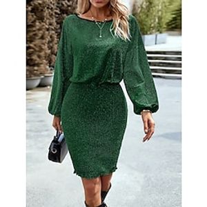 Women's Casual Dress Bodycon Sheath Dress Midi Dress Ruffle Daily Date Going out Fashion Streetwear Crew Neck Long Sleeve 2023 Regular Fit Silver White Blue Color S M L XL Size Lightinthebox