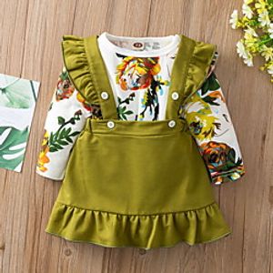 Baby Girls' Basic Floral Print Long Sleeve Dress Green miniinthebox