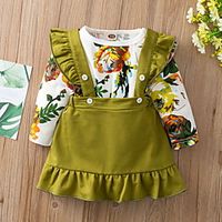 Baby Girls' Basic Floral Print Long Sleeve Dress Green miniinthebox - thumbnail